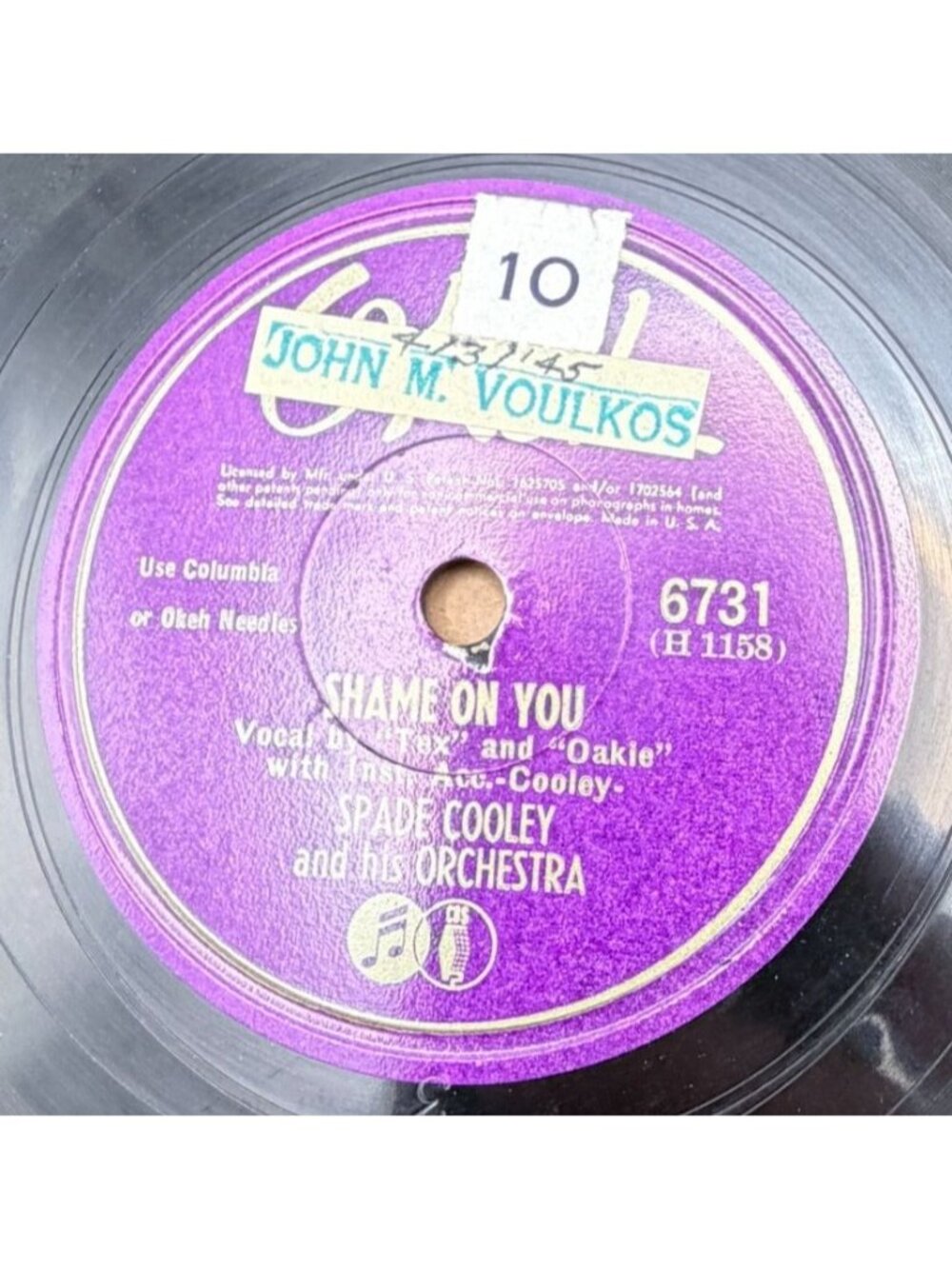 Spade Cooley Shame on You / A Pair of Broken Hearts 78 RPM Jazz Western Swing